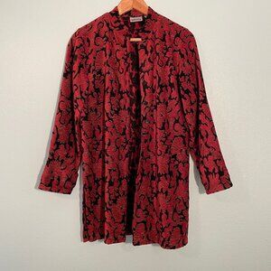 Vintage Chico's Design tapestry‎ coat red, black & gold, button down